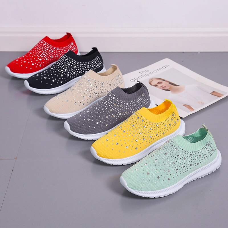 Bunte Damen-Sneaker mit Strass, atmungsaktiv, rutschfest, in verschiedenen Farben.