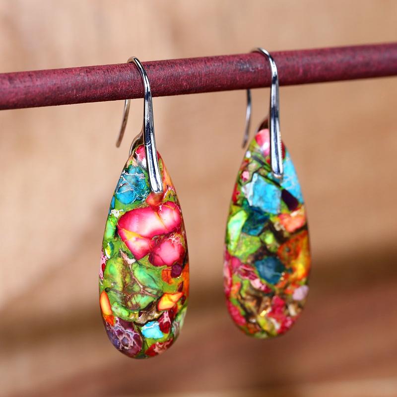 Bunte Harz-Ohrringe, tropfenförmig, handgefertigt, modisch, Damen-Schmuck, Geschenkidee