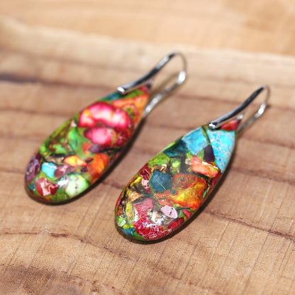 Bunte Harz-Ohrringe, Tropfenform, handgefertigt, Damen-Schmuck, modisch, einzigartig.