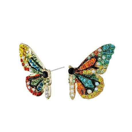 Bunte Schmetterling-Ohrringe, Strass, goldfarben, modisch, Damen-Schmuck, Accessoire.