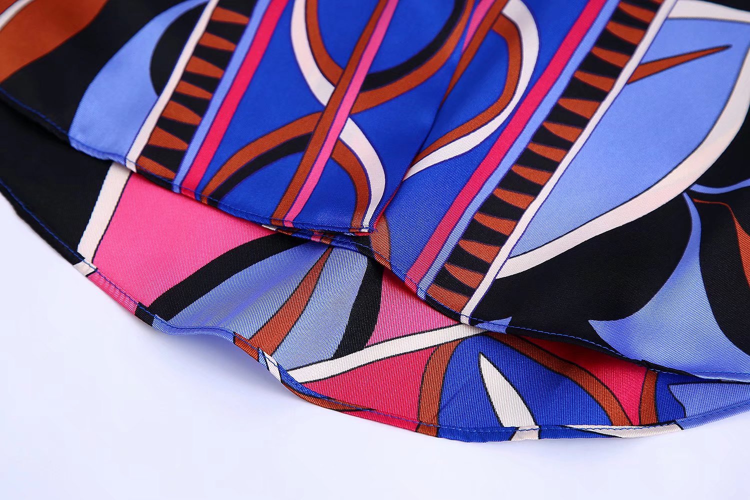 Bunter Seidenschal mit geometrischem Muster, Blau Pink, Damenmode Accessoire