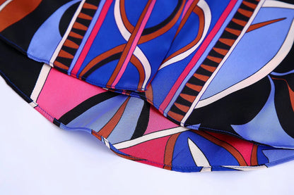 Bunter Seidenschal mit geometrischem Muster, Blau Pink, Damenmode Accessoire