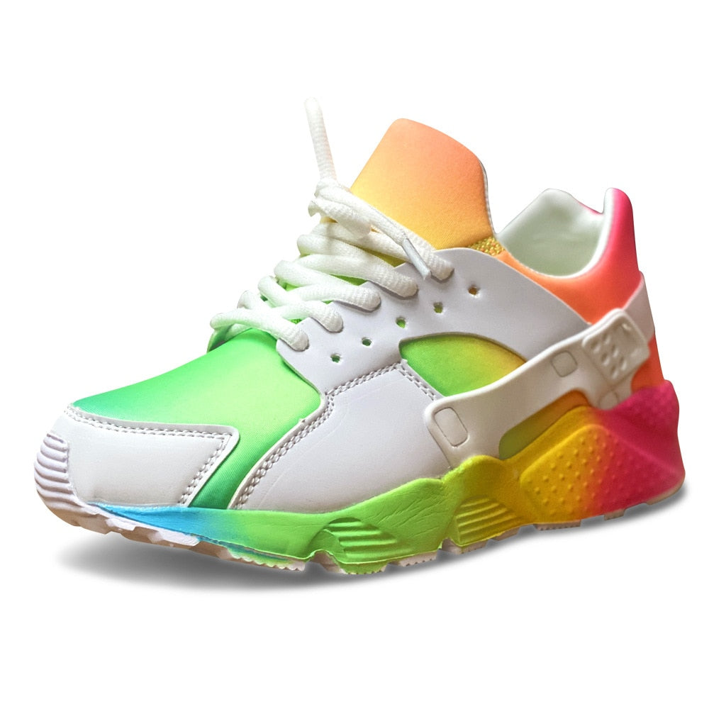 Bunter Sneaker, Regenbogenfarben, weißes Obermaterial, Sportschuh, modisch, Unisex.