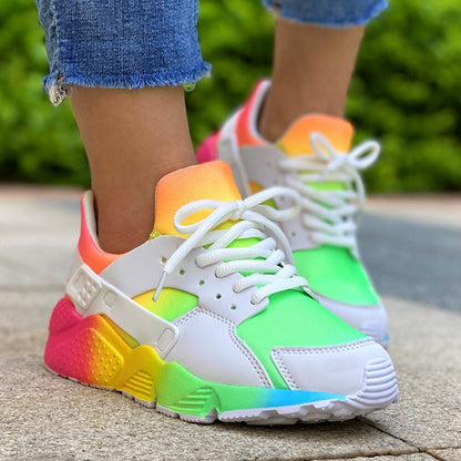 Bunte Sneaker Damen, Regenbogenfarben, weiß, Freizeit, modisch, bequeme Turnschuhe, Outdoor.