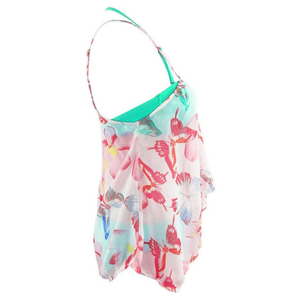 Damen-Top mit Schmetterlingsmuster, ärmellos, bunt, Sommermode, leichtes Material.