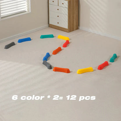 Bunte Balance-Steine für Kinder, 12-teiliges Set, rutschfest, Indoor-Spielzeug, motorische Förderung.