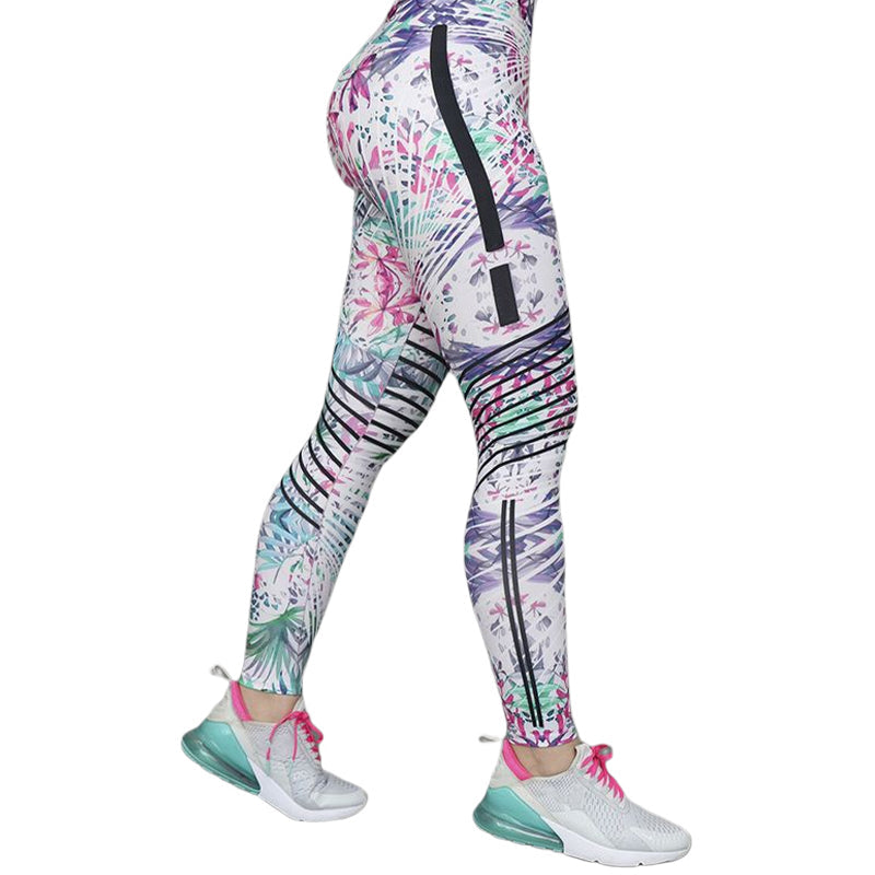 Bunte Damen-Leggings mit floralem Muster, ideal für Sport und Freizeit, aus elastischem Material.