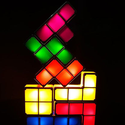 Bunte Tetris-Lampe, leuchtende LED-Blöcke, stapelbar, Retro-Gaming-Dekoration.