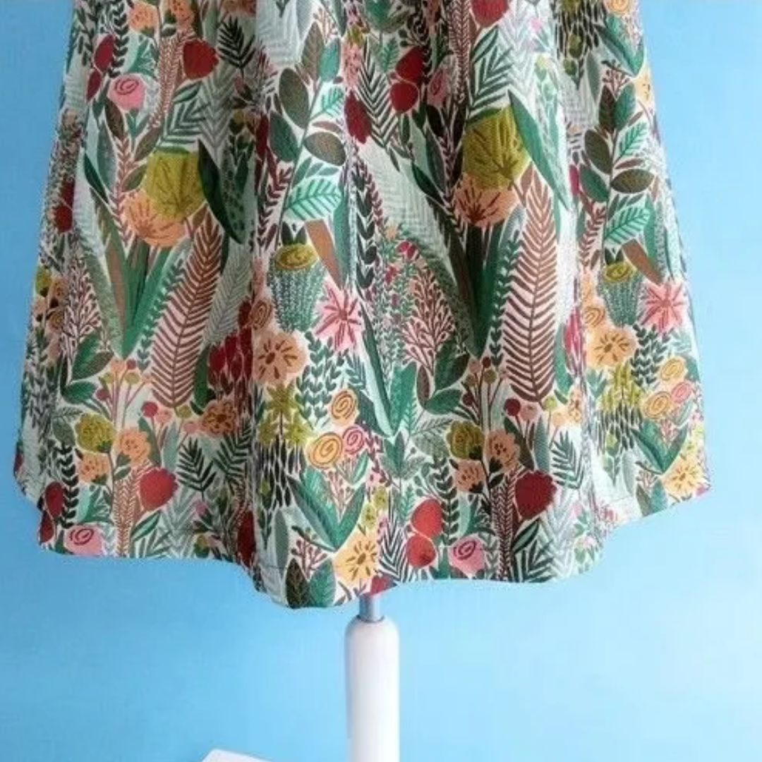 Bunter Rock mit floralem Muster, Damenmode, Baumwolle, knielang, Sommerkleidung, Boho-Stil.