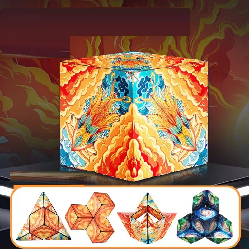 Bunter Zauberwürfel mit geometrischen Mustern, Puzzle-Spielzeug, leuchtende Farben, Geschenkidee.