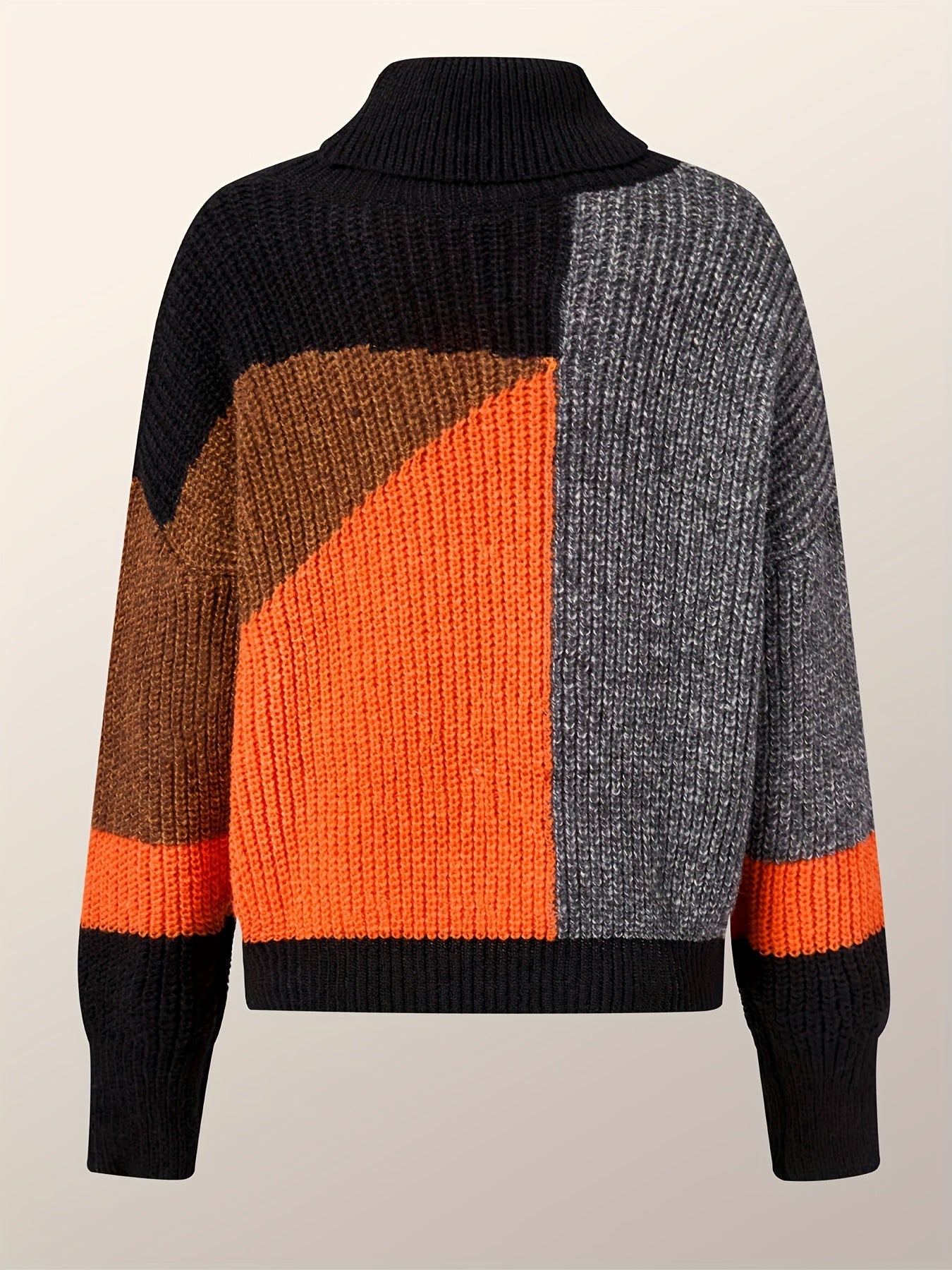 Damenpullover, mehrfarbig, Strick, Rollkragen, geometrisches Muster, Herbstmode, warm.