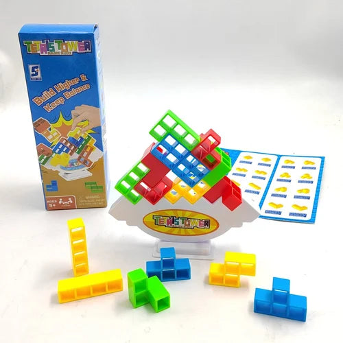 Buntes Balancespiel für Kinder, Tetris-Design, Kunststoff, ab 5 Jahren, mit Verpackung.
