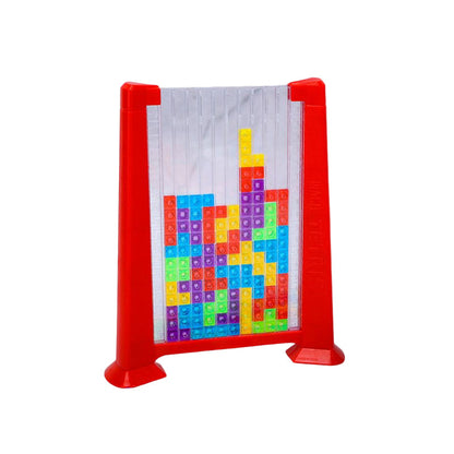 Rotes 3D-Puzzle-Spielzeug mit bunten Bausteinen, Lernspiel für Kinder, Kunststoff.