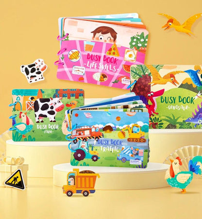 Bunte Busy Books für Kinder, Lernspielzeug, Dinosaurier, Bauernhof, Verkehr, Lebenskompetenzen.