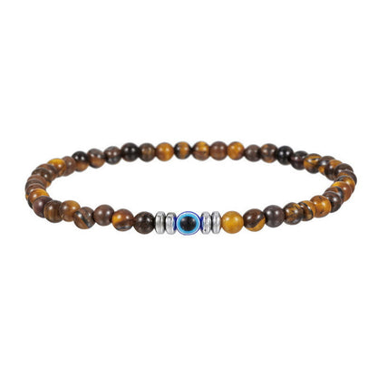 Armband aus Tigerauge-Perlen, braun, mit blauem Akzent, elastisch, Schmuck für Herren.