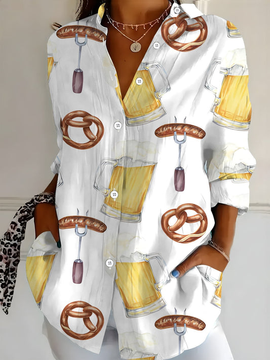 Dam Plus Size-blus med heltryck – Greta Oktoberfest 2026