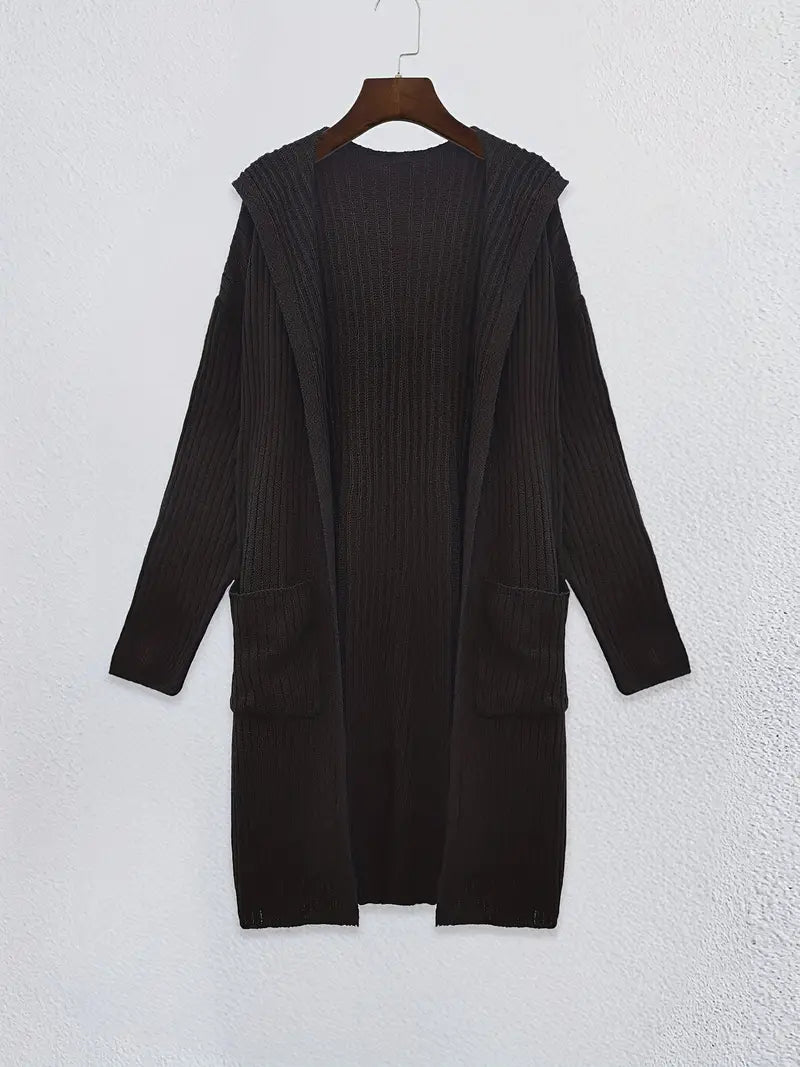 Lång damstickad cardigan för höst och vinter – Elara