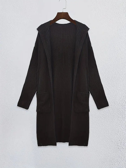 Lång damstickad cardigan för höst och vinter – Elara