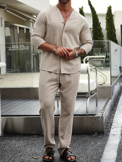 Höstlig beige herroutfit med linne – Enzo