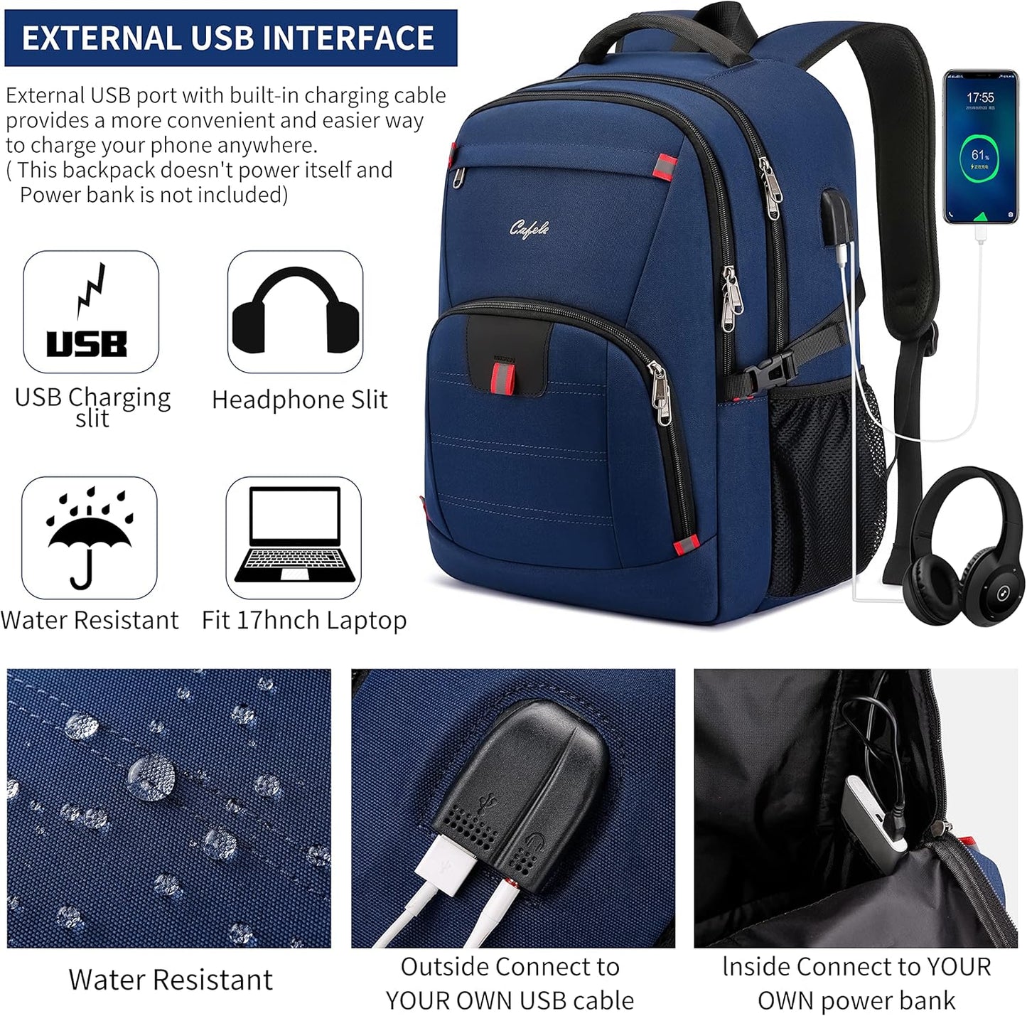 Vattentät laptopryggsäck med USB-port och stöldskydd – TechPro
