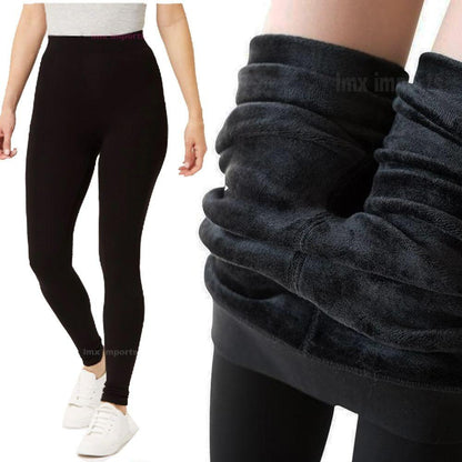 Schwarze Thermo-Leggings für Damen, gefüttert, warm, ideal für kaltes Wetter, Wintermode.
