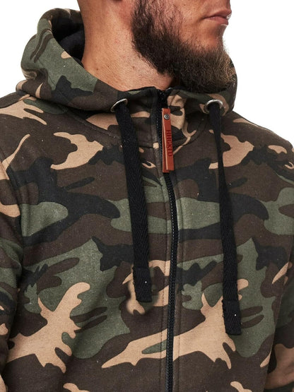 Camouflage-Hoodie für Herren, Kapuze, Reißverschluss, Baumwolle, Freizeitmode, Outdoor-Bekleidung.