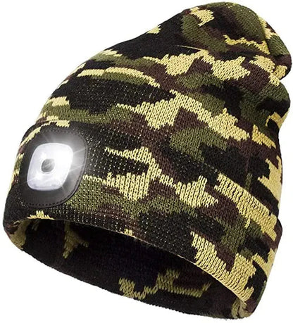 Camouflage-LED-Mütze, grün-braun, Strick, Outdoor, Nachtbeleuchtung, Unisex.
