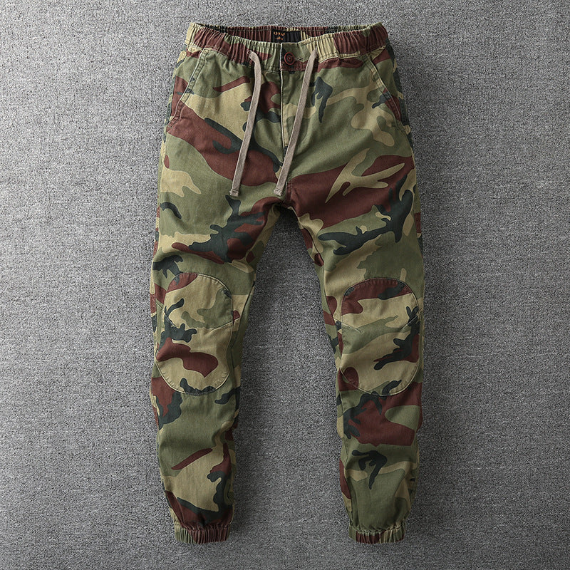 Herren Tarn-Cargohose, grün-braun, Baumwolle, elastischer Bund, Outdoor-Bekleidung.