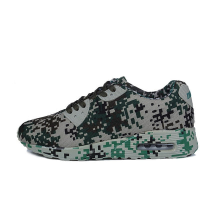 Grüne Camouflage-Sneaker, atmungsaktiv, sportlich, für Herren, mit Luftpolstersohle.