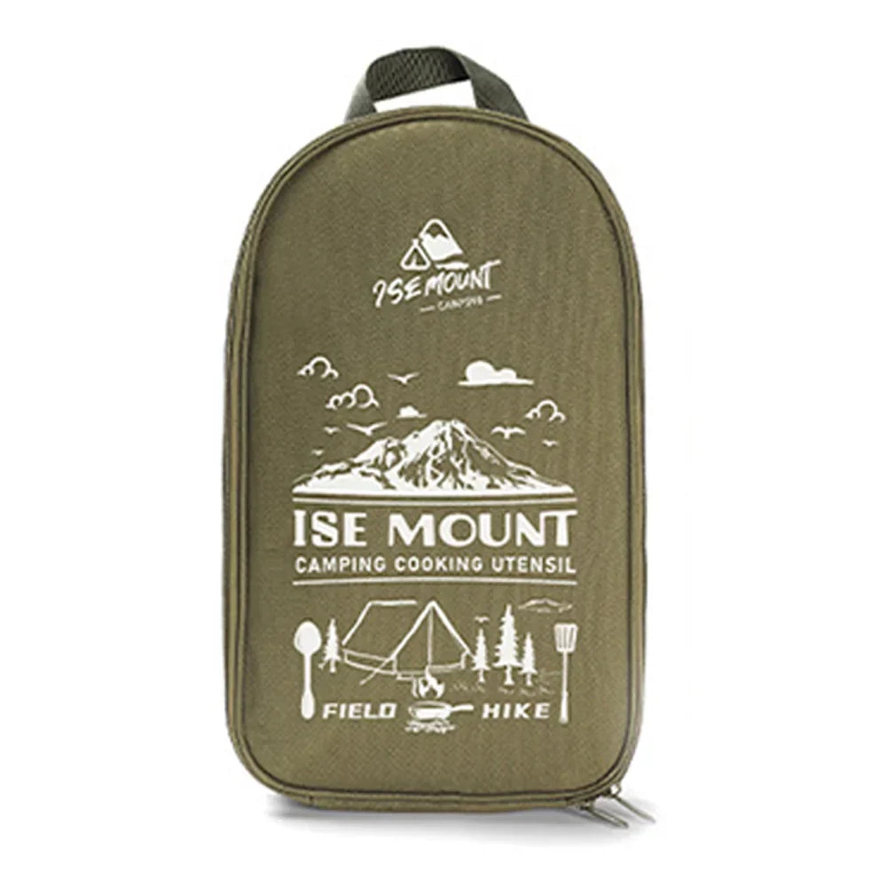 Grüne Camping-Kochutensil-Tasche, Ise Mount, mit Bergmotiv, Reißverschluss, robust.