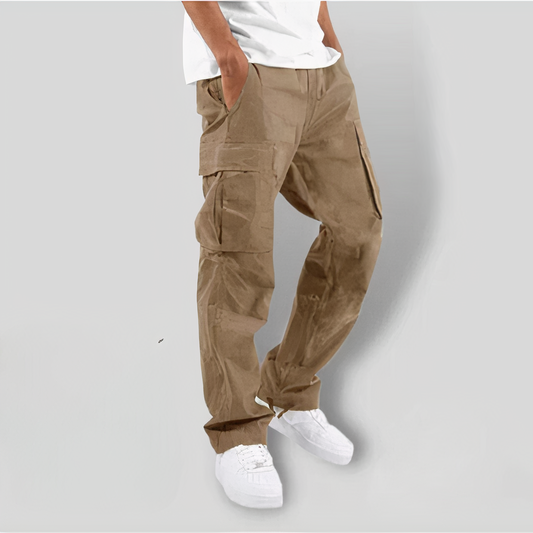 Beige Cargo-Hose für Herren, lässig, Baumwolle, mit Seitentaschen, modisch, bequem.
