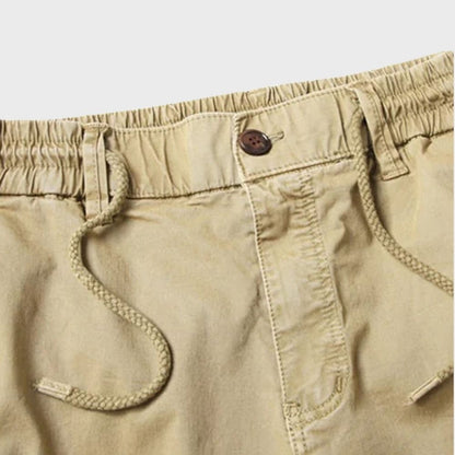 Beige Cargohose für Herren, elastischer Bund, Kordelzug, Baumwolle, Freizeitmode.