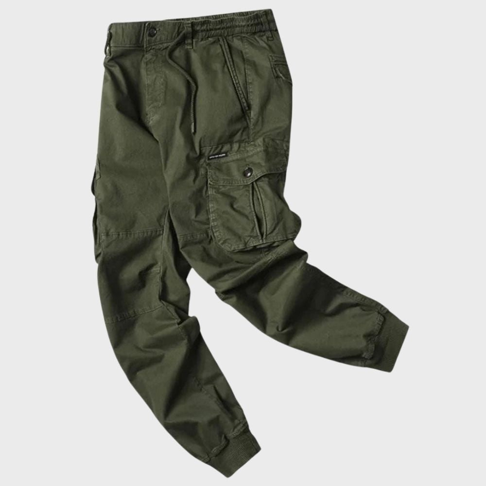 Grüne Cargo-Jogginghose für Herren, Baumwolle, Taschen, elastischer Bund.