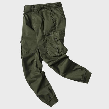 Grüne Cargo-Jogginghose für Herren, Baumwolle, Taschen, elastischer Bund.