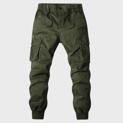 Grüne Cargo-Jogginghose für Herren, Baumwolle, Taschen, elastischer Bund, Freizeitmode.