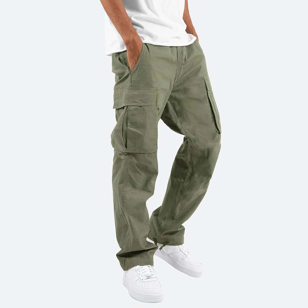 Grüne Cargo-Hose für Herren, Baumwolle, lässig, mit Seitentaschen, modisch, bequem.