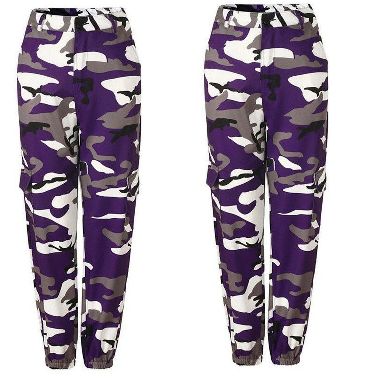 Lila Camouflage Jogginghose, Herrenmode, Freizeitkleidung, elastischer Bund, Taschen.