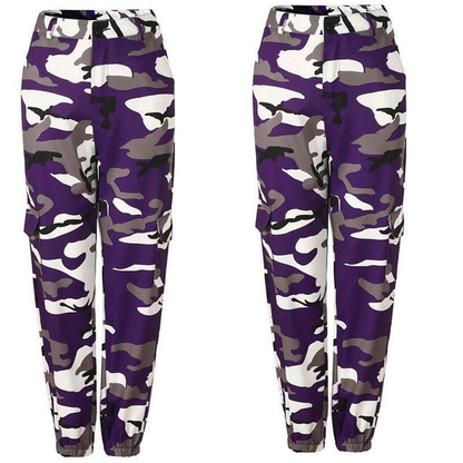 Lila Camouflage Jogginghose, Herrenmode, Freizeitkleidung, elastischer Bund, Taschen.