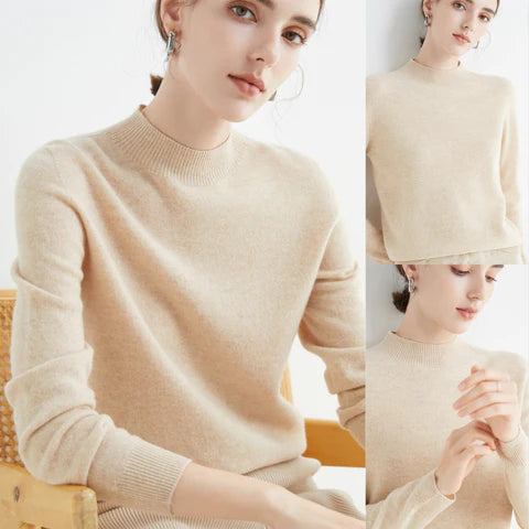 Damenpullover beige, Strick, langärmelig, modisch, bequem, Freizeit, Luca Norelli.