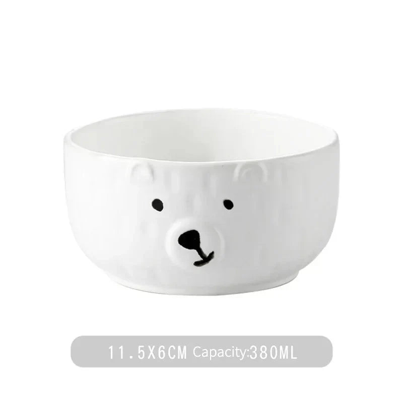 Weiße Keramikschale mit Eisbär-Design, 380 ml, Cartoon-Stil, Geschirrset.