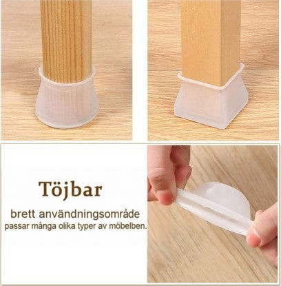 Collage som visar kapslar på ett runt och ett fyrkantigt träben samt en hand som sträcker ut kapseln. 4