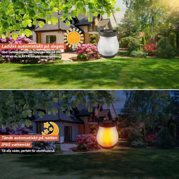 Delad bild av lyktan som laddas i solen på dagen och lyser på natten vid ett hus 11