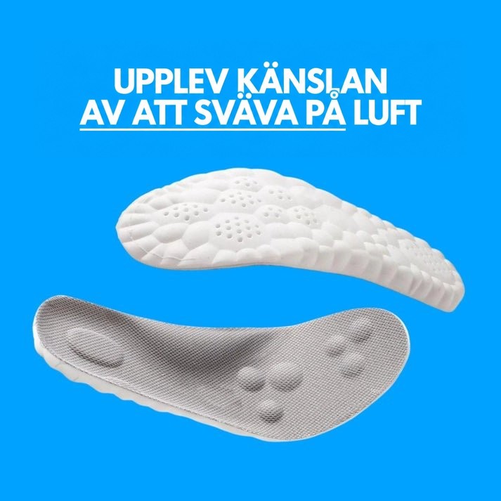 Två inlägg mot blå bakgrund, ett med grå textilyta och tryckpunkter, ett vänt med vit hålad skumundersida. 8