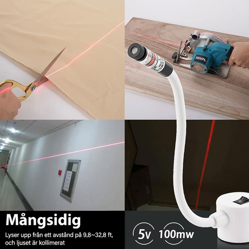 Laserlinje används vid tygklippning, sågning av trä och i en korridor, bredvid den vita lasern 8