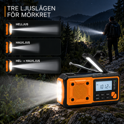 Radion på en mossig sten på natten, med tänd ficklampa och tre ljusstrålar illustrerade 6