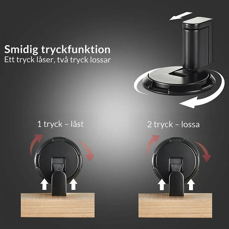 Illustration av tryck-och-håll-funktionen där ett tryck låser dörren och två tryck släpper den 5