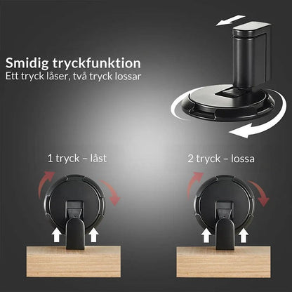 Illustration av tryck-och-håll-funktionen där ett tryck låser dörren och två tryck släpper den 5