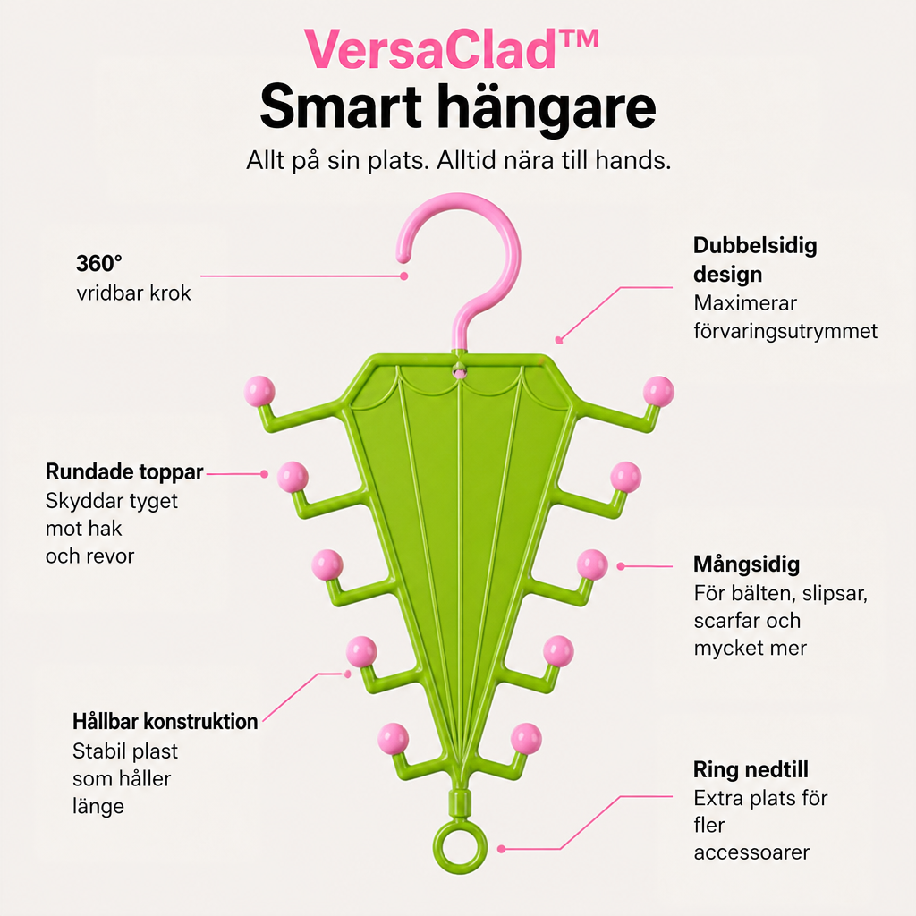 Grön paraplyformad galgstång med rosa kulor, sedd framifrån med markerade detaljer som krok och nedre ring 2