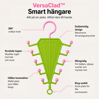 Grön paraplyformad galgstång med rosa kulor, sedd framifrån med markerade detaljer som krok och nedre ring 2
