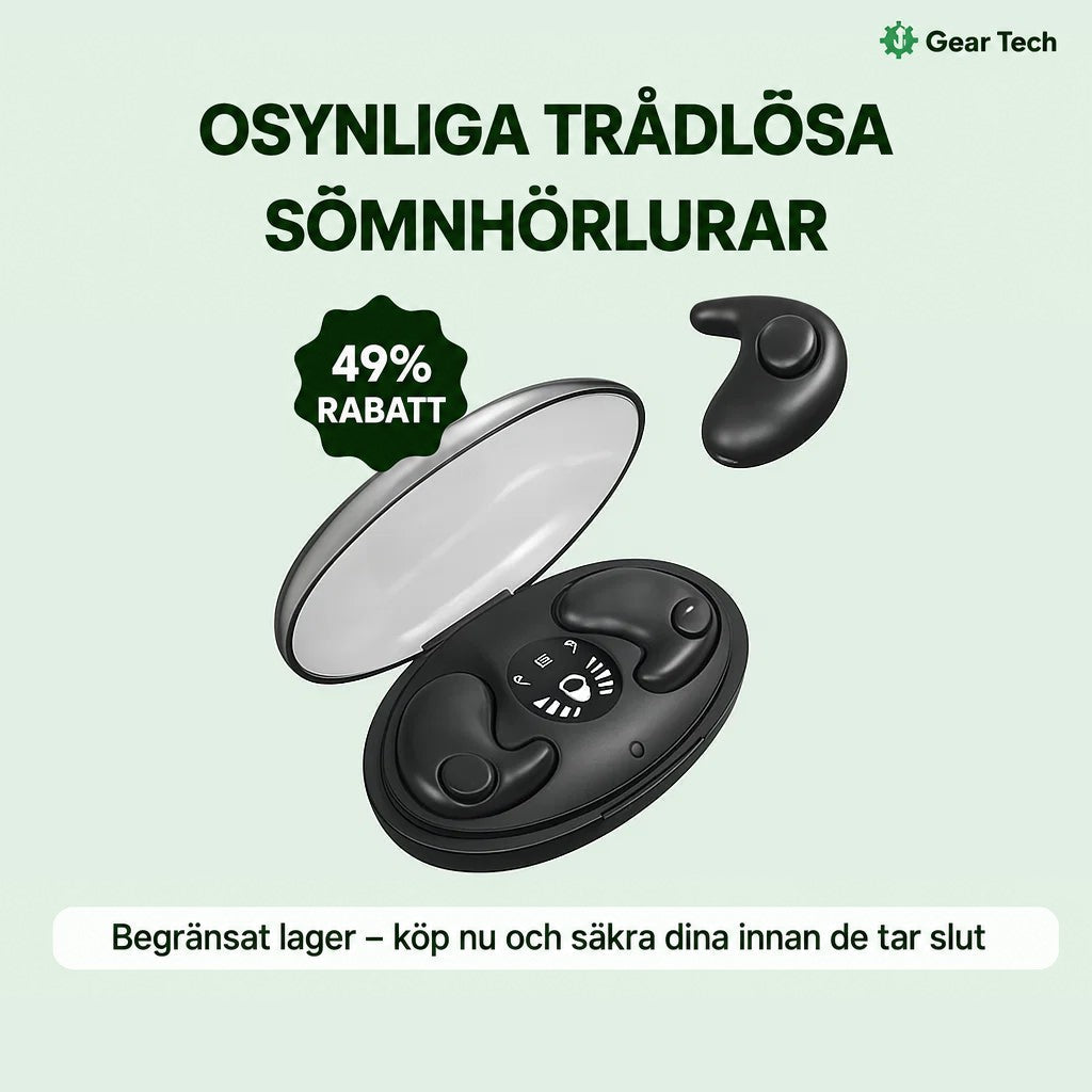 Svart laddningsetui med displayen synlig och en lös böjd öronsnäcka ovanför, med rabatterbjudande 8